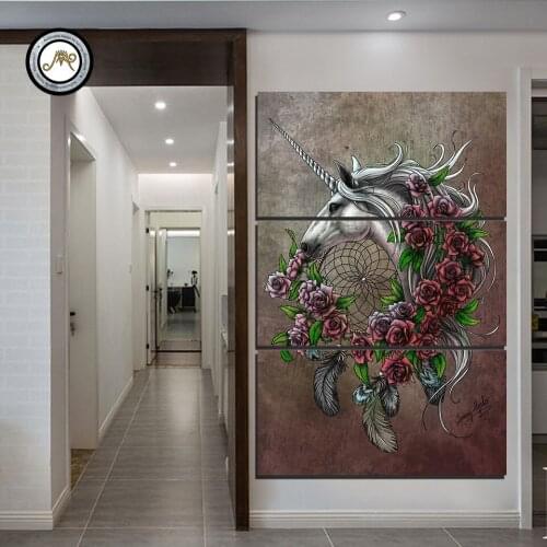 Unicorn dreamcatcher bedsheet red by Sunima-MysteryArt HD print 3 piece canvasFor Living Room With Frame Pictures CU-3373C