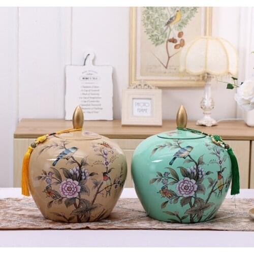 American Rural Style Ceramic Vase Flower And Bird Decoration Household Living Room Storage pot Furnishing porcelain Ginger jar