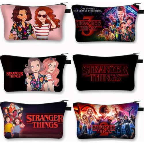 Cartoon Stranger Things Cosmetic Bags Women Makeup Bags Ladies Cute Girls Cosmetic Case Lipstick Organizers Bag Gift