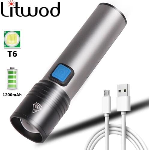 Zoomable XM-L T6 USB Rechargeable Built in Battery LED Flashlight Waterproof Torch 3 Modes Zoomable Camping Light Lantern