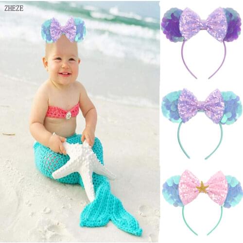 2021 New Arrivals Cute Big Glitter Sequins Mouse Ears Bow Hairband Girls Headband Children Party Cosplay DIY Hair Accessories