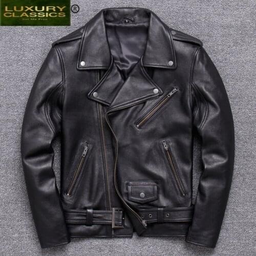Coat Leather 100% Real Men Autumn Winter Clothes 2021 Streetwear Genuine Cow Leather Jacket Mens Moto Biker Coats V15616