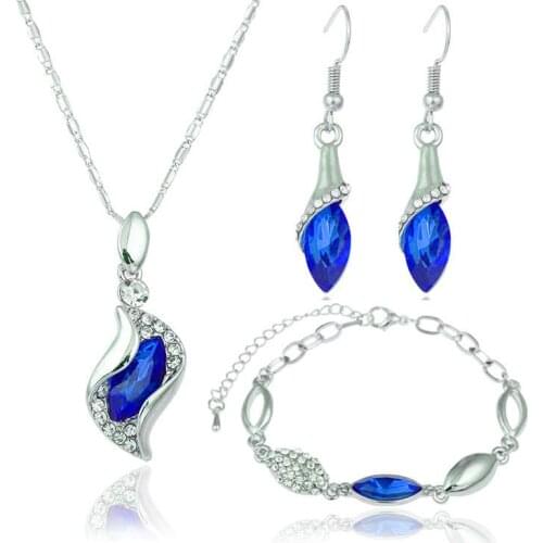 QiLeSen Fine jewelry 925 sterling silver suitable for ladies wedding angel fairy blue necklace earrings bracelet set yw038