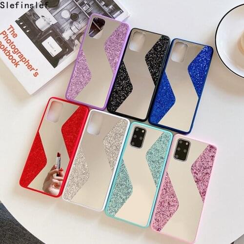Luxury Makeup Mirror Phone Case For Samsung S20 Ultra S10 Plus A01 A11 A41 A51 A71 Note 20 10 Plus Bling Sequins Silicone Cover