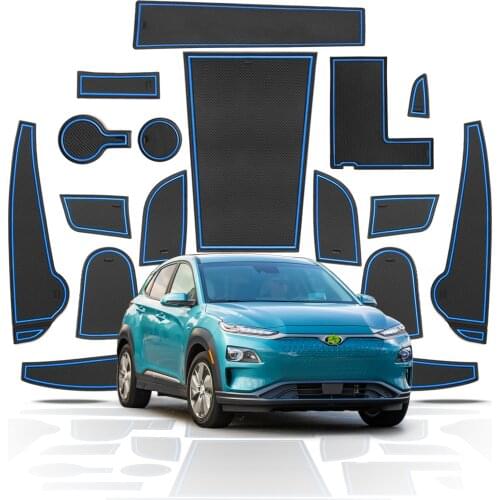 RUIYA For Kona EV/Kona Elektro MY 2020 Car Door Groove Mat Anti-slip Slot Pad Auto Interior Organizer Accessories 18 Pieces/Set