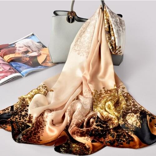 100% Pure Silk Scarf For Women Fashion Luxury Print Shawls Wraps For Ladies Real Natural Silk Long Scarves Foulard Femme