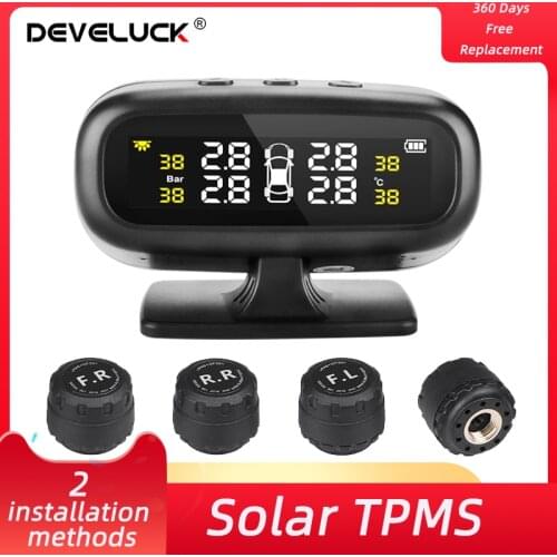 Dveluck TPMS Car Tire Pressure Alarm Monitor System High-precision Solar Intelligent Temperature Warning Display with 4 Sensors