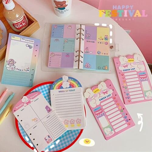 50sheets Cute Cartoon A6 Ring Binder Paper Refill Kawaii Daily Weekly to Do List Check Planner Agenda Notebook School Stationery