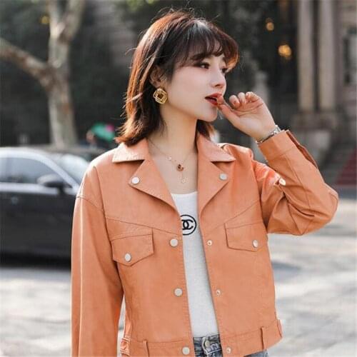 Leather Clothing Women 2020 Autumn New High Quality Washed Pu Leather Jacket Women Lapel Single-breasted Fashion Leather Coat