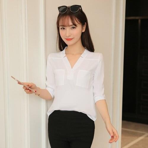 My NewIn 2018 Sexy V Neck shirt Chiffon Shirts Long Sleeve Women Blouses White Tops Blusa Feminina