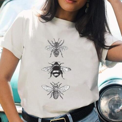 Women T-shirts Bee Style Lovely Cute Trend Watercolor Short Sleeve Cartoon T Top Shirt Print Female Graphic Fashion Tee T-Shirt