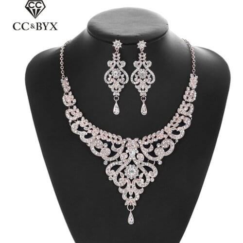 CC Earring and Necklace Fine Jewelry Sets Wedding Accessories For Bridal Women Party Luxury Vintage Style Wholesale Crystal D020