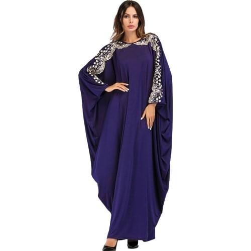 Muslim Hui Dubai Bat-sleeve Robe Large Size Womens Dress Muslim Women Dress Kaftan