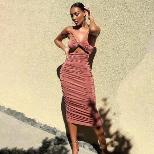 Women Summer 2021 Elegant Sexy Party Dress Backless Strap Halter Slim Long Dresses Female Solid Sundress Clubwear Fashion Robe