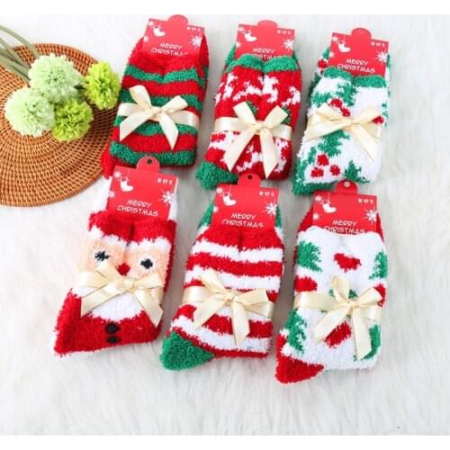 1 Pair of NEW Christmas Coral Plush Socks Christmas Bow Winter Thickening, Comfortable, Breathable and Warm Gift Plush Socks