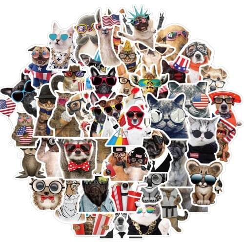 50PCS Funny Glasses Wearing Animal Stickers Dog Cat Laptop Decal Vinyl for Car PVC Backpack Suitcase Waterproof Cool Pegatinas