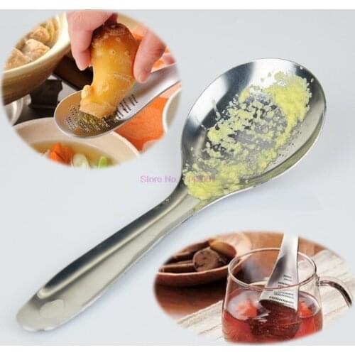 100Pcs/Lot Spoon Shape Grater Silver Stainless Steel Lemon Zester Ginger Grater Garlic Grinding Spoon Tool Grinding Tools