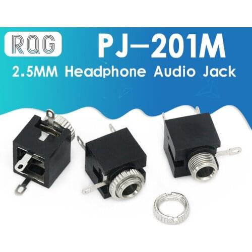 100Pcs PJ-201M 2.5MM headphone jack audio jack 2.5 mono audio Socket PJ201 3 feet