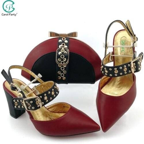 2021 Hot Selling Neirian New Arrival Fashon Italian Design Classic Style Wine Color Noble Party Ladies Shoes and Bag Set