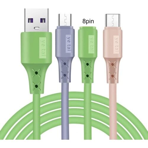 3 in 1 Liquid Silicone Micro USB Type-C 8Pin Data Cable Fast Charging Cord for Phone