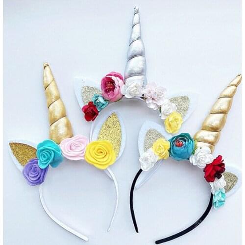 Latest 6 PC girl Unicorn hairbands with Pony Ear and Rose Flower Animal Unicorn Party Stretch Headband for Girls Gift