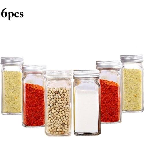 6pcs/set Seasoning Bottle Spice Jars Glass Spice Tins Spice Seasoning Containers Spice Salt Pepper Shakers Kitchen Gadget Tool