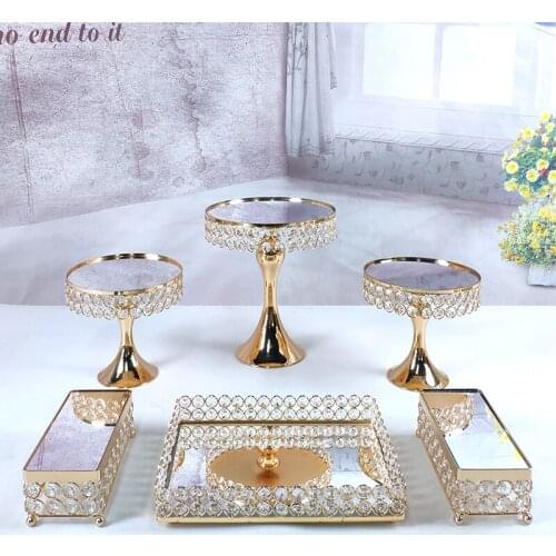 6PCS Gold Mirror Metal Round Cake Stand Wedding Birthday Party Dessert Cupcake Pedestal Display Plate Home Decor