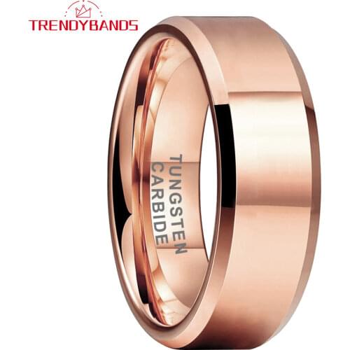 8MM 6MM Rose Gold Tungsten Carbide Engagement Rings For Women Men Wedding Band High Polished Shiny Comfort Fit