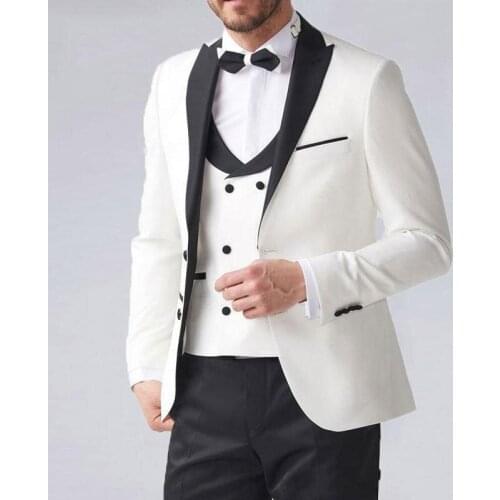 White Men Suits for Wedding 2020 Slim Fit 3 Pieces Wedding Suits for Men Jacket+Pants+Vest Groomsmen Suits Groom Tuxedos
