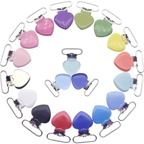 Free Shipping New Baby Dummy Heart Metal Pacifier Clips Holders 1'' 25mm Heart Suspender Clips s 32 pcs/lot mix 16 Colors