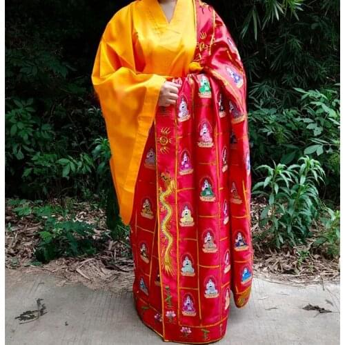 Unisex embroidery Thousand Buddha buddhist shaolin monk kung fu suits cassock kesa robe zen lay clothing