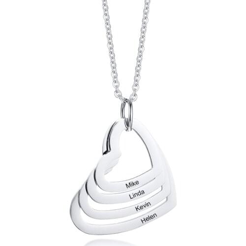 Custom 2/3/4 Heart Necklace Personalized Name Secret Message Charm Inspiration Quote Sister Mother Jewelry Free Engraving