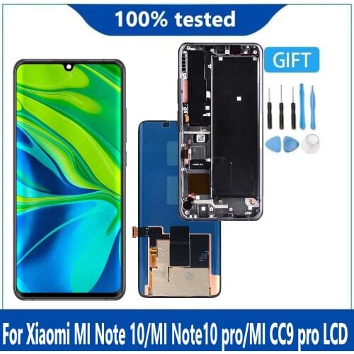 AMOLED Display For Xiaomi MI Note 10 note10 pro LCD Display Touch Screen Digitizer M1910F4G For Xiaomi mi cc9 pro LCD with frame