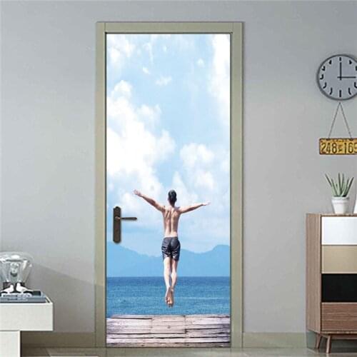 Sunny Waterside Home Decoration Door Stickers Sunshine Bedroom Door Decals Living Room Wall Art Self-Adhesive Waterproof