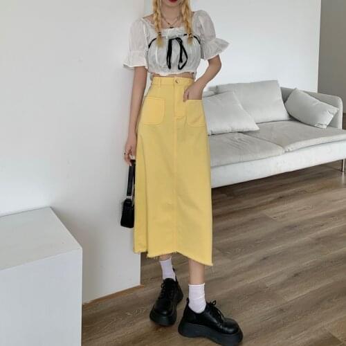 Denim Skirt Female Summer New Korean Version of The High Waist A-line Package Hip Skirt Mid-length Skirt Trend