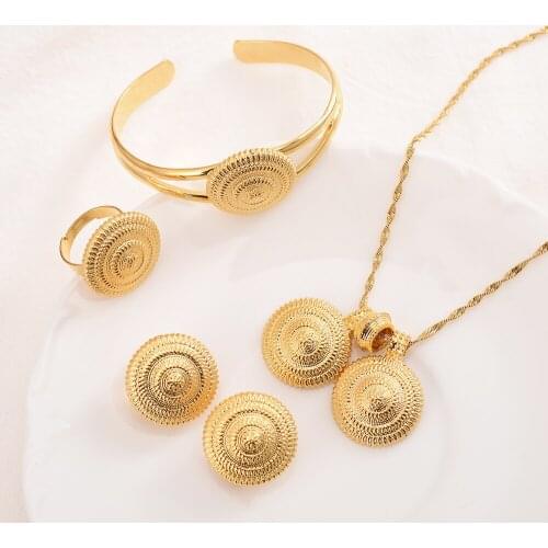 Ethiopia 24K gold jewelry sets for women African wedding Wife gifts bridal Party Necklace Pendant Earrings ring set jewellery