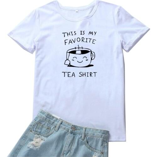 This Is My Favorite Tea Shirt T Shirt Women Cute Cup Pattern Women Tees Casual O-neck Women Tshirt Personification T-shirt Femme