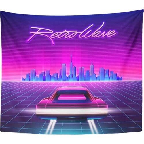 80S Retro Sci Fi Futuristic Synth Wave in 1980S Home Decor Tapestry Wall Hanging for Living Room Bedroom Dorm 50x60 Inches