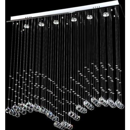 Jmmxiuz Modern LED Restaurant Rectangular Chandeliers K9 Crystal Lamp LED Wave Crystal Light Bar Restaurant Living Room Lighting