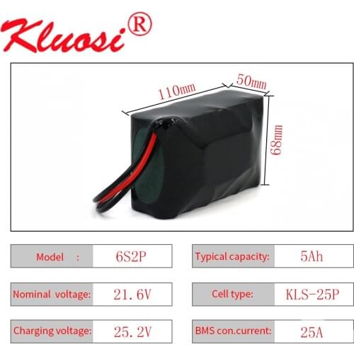 KLUOSI 6S2P 24V 5Ah 21.6V 450W 25.2V Lithium Battery Pack for Electric Bicycle Ebike Scooter Wheelchair Cropper Etc with 25A BMS