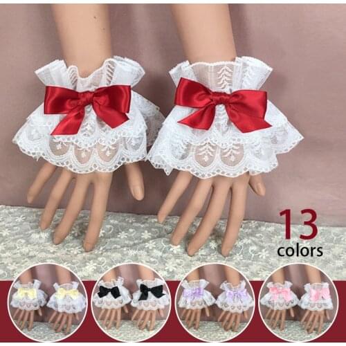 Japan Style Sweet Lolita Hand Wrist Cuffs Bowknot Vintage Lace Trim Maid Cosplay Accessories For Women Girl Party Hand Sleeve