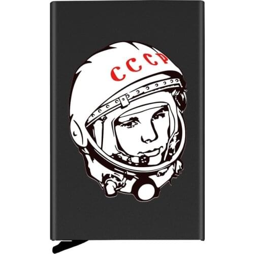 Metal Case Retro CCCP Soviet Astronaut Printing Credit Card Holder Men Slim Anti Protect Travel ID Cardholder Women Rfid Wallet