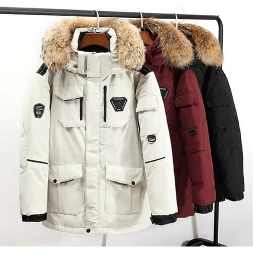 Vogue White Duck Down Jacket Men Winter Thick Warm Parka Hooded Coat Fur Collar Overcoat Windbreaker Jackets Doudoune Homme