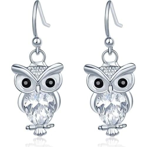 Fashion Cute CZ Crystal Owl Girls Earrings For Women Rose Gold/Silver-Color Animal Statement Earrings