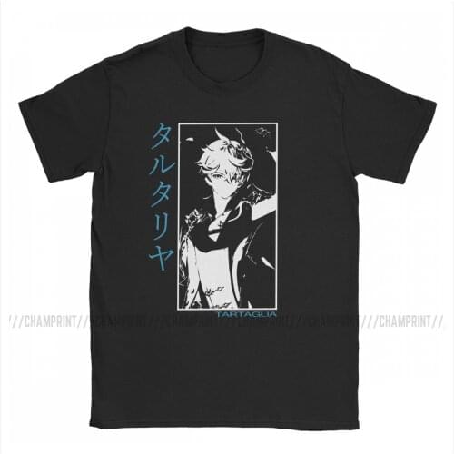 Tartaglia Genshin Impact T-Shirt Men Anime Game Novelty Cotton Tee Shirt Round Neck Short Sleeve T Shirt Unique Tops