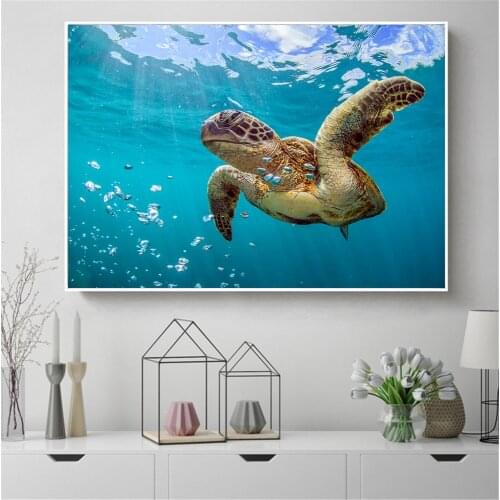 Turtle Wall Art Canvas Painting Ocean Sea Turtle Painting Wall Pictures for Living Room Bathroom Decor Bedroom Decoration