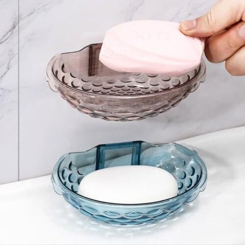 Wall Mounted Soap Dish Holder Shell Shape Non-slip Drain Soap Storage Case Bathroom Organizer Kitchen Sponge Rack