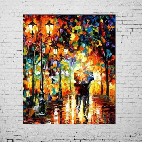 New Cheap Oil Painting Hand Painted Picture On Canvas for Wall Decoration Painting Lover on Street Landscape Acrylic Painting