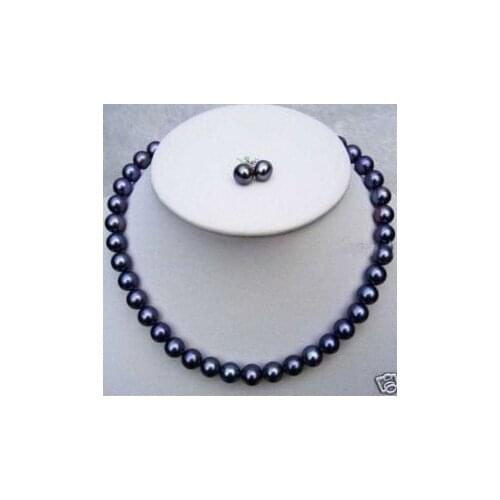 Charming TAHITIAN black 8MM AKOYA PEARL NECKLACE Earring Fashion Free shipping