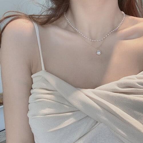 Huge Bud Fashion Necklace Pearl Pendant Choker Women Elegent Collares Double Layer Trendy Jewelry Short Chain Collier Gift